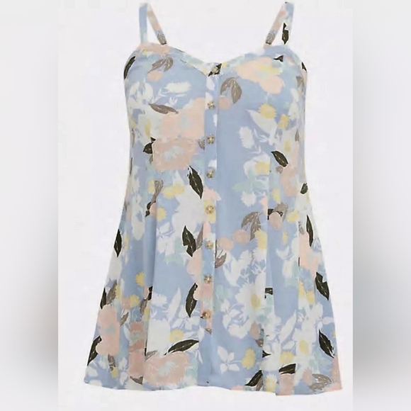 NWT - Torrid Soft Blue Floral Button-Front Tank Top – Size 00 (M/L - Size 10) - Picture 5 of 17